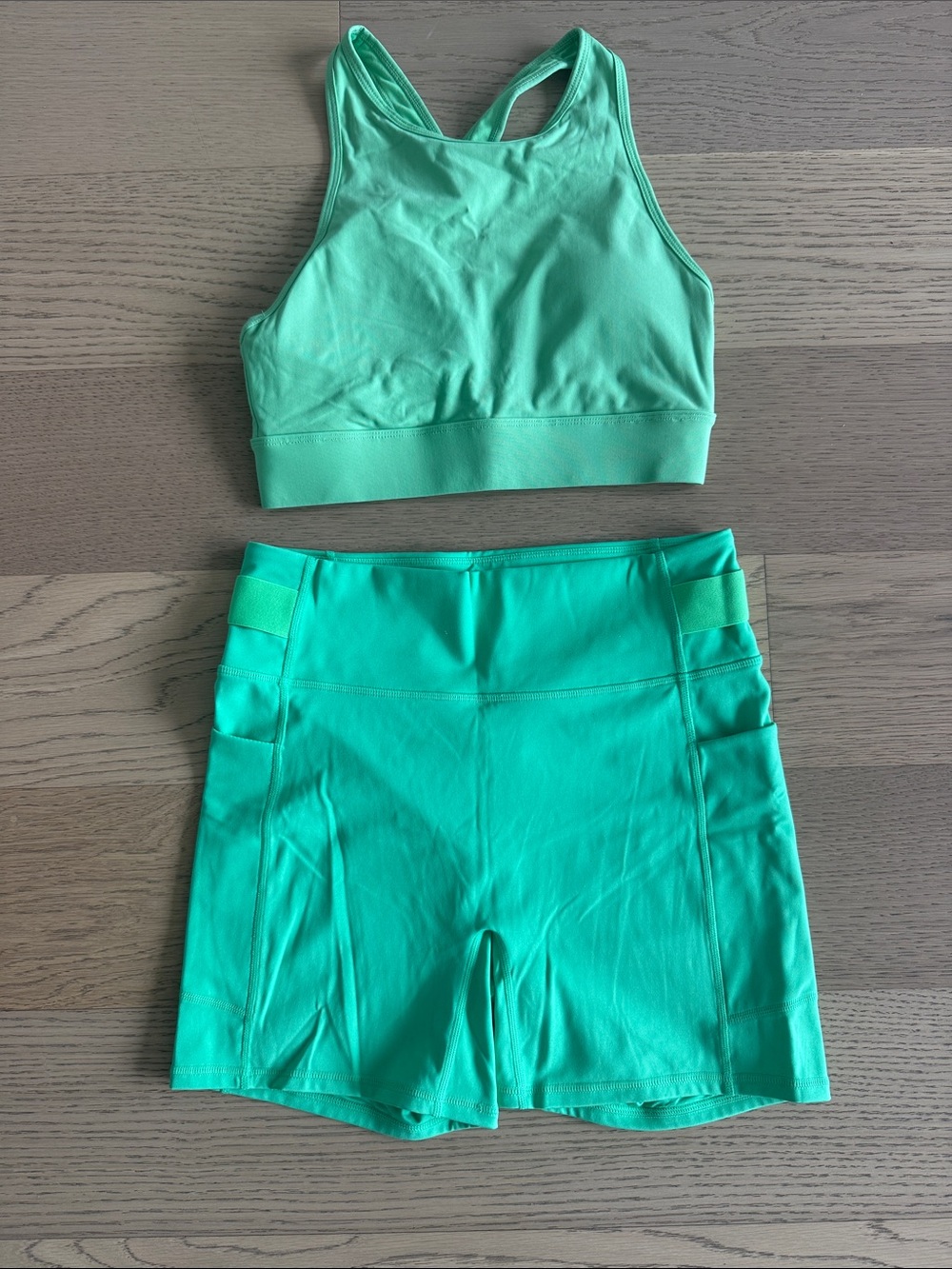 Fabletics Sports Bra and High-Waist Bike Shorts Set